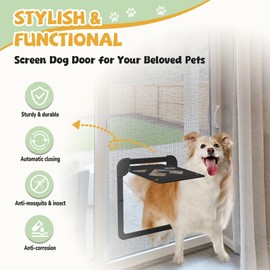 PETDIPOT Dog Door for Screen Door, Lockable Pet Door for Sliding Screen Door, Magnetic Auto-Close Door Flap 14 x 11.8 inch, Black