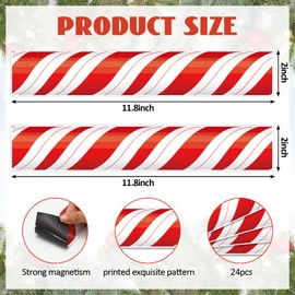 Whaline 24Pcs Christmas Magnetic Bulletin Board Border Red White Candy Magnetic Strips Border Trim for Xmas Winter Office Classroom Decor