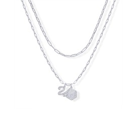 PAVOI Rhodium Plated Initial Letter Pendant Layered Necklace for Women - Alphabet Letter Statement Layering Necklace - Letter U, White Gold, Cubic Zirconia