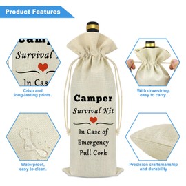 Camper Wine Bag Camping Gift for Camper Funny Camping Wine Bag Gifts Traveler Gifts for Men Women Campers Accessories for Travel Trailers Birthday Christmas Graduation Gift Burlap Bottle Cover Bags