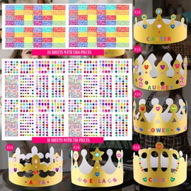 152 Pcs Paper Crowns for Kids Boys Girls Adults Princess Prince King, Classroom Crown, Birthday Party Hats with Gold Gem Jewels Number Letter Stickers, DIY Decor Favor Supplies