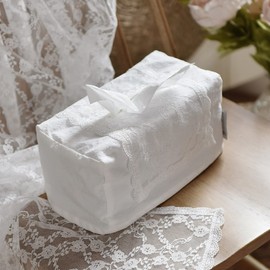 Home Living Rectangle Cotton Tissue Box Cover with Lace, House Decoration Well-Stitched Refill Holder, Facial Paper Dispenser for Bathroom, Livingroom, Dresser, Office, Bedroom, Car, Made in Korea