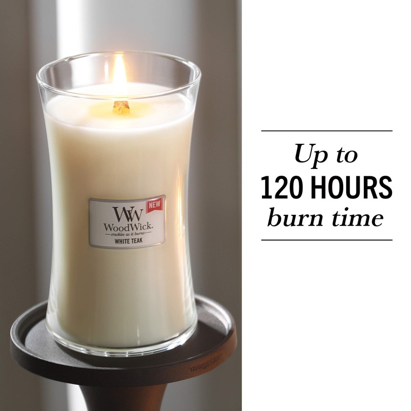 WoodWick White Teak Pluswick Large Hourglass Candle, 22 oz.