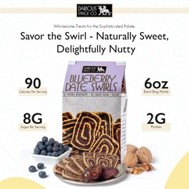 Darious Snack Co VEGAN and PALEO Blueberry Date Swirls for Delicious BreakFast, Slightly Sweet and Savory Snacks, All Natural Ingredients, Holiday Food Gifts, 3 Pack - 6 oz Each Bag