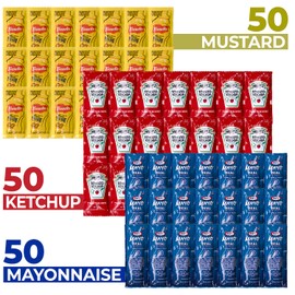 Grab-n-Go Condiment Packs - (150 Pack) 50 Single Serve Pouches of Ketchup, Mustard, & Mayo - Dispenser Box, Great for Picnics, Boxed Lunch, BBQ, Travel, and Parties