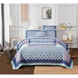 DaDa Bedding Mediterranean Fans Nautical Minty Blue Patchwork Bedspread Set - Full