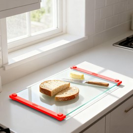 DomestiCore Glass Cutting Board for Kitchen,Dishwasher-Safe Cutting Board,Double-Sided & Heat-Resistant, Easy-Grip Serving Tray(Red 12x16" & 12x8" 2 Pcs)
