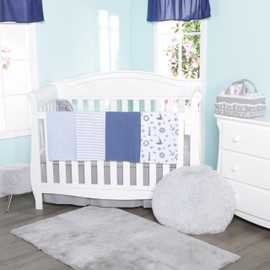 EVERYDAY KIDS 4 Pack of Soft Flannel Receiving Baby Blanket Set for Boys; Blue Baby Swaddle Blankets for Newborn Baby Boy Nursery with Ocean Animals, Sailboats, Lighthouses, Wavy Stripes Prints