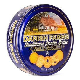 Danish Farms Traditional Butter Cookies, 32-Oz. Blue Cookie Tin, Traditional Danish Recipe Butter Cookies for Dessert or Snack, Large Gift Tin, Retail Pack