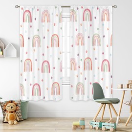 Cinbloo Kids Boho Rainbow Curtains for Baby Girls 42Wx63H Inch Rod Pocket Cute Cartoon Colorful Polka Dots Bohemian Lovely Nursery Playroom Classroom Bedroom Window Drapes Treatment Fabric 2 Panels