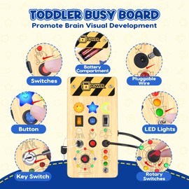 Busy Board Montessori Toys for 1 Year Old Toddler Toys Wooden Busy Board with 8 Switches 17LED Autism Toys Busy Board Early Activity Motor Skills Educational Toys for 1 2 3 4 Year Old Boys&Girls Gift