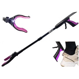 32 inch GrabRunner Reacher Grabber Tool with Strong Magnetic Tip and Shoehorn and Light (Pink led)