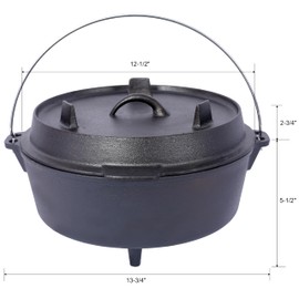 6 Quart Pre-Seasoned Cast Iron Dutch Oven with Skillet Versatile Lid Outdoor Camping Deep Pot for Camping Dutch Oven Fireplace Cooking BBQ Baking Campfire