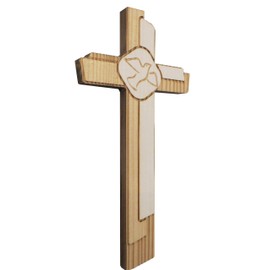 Kaltner Präsente Geschenkidee - 18 cm Wandkreuz Echtes Holz Kreuz Fichte Kruzifix mit Taube für die Wand modern gefertigt im Grödner Tal Südtirol