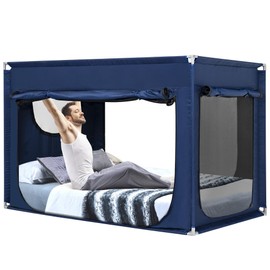 ANC POP Twin Bed Canopy Portable Blackout Bed Tent Privacy Tent for Kids and Adult Indoor Sleeping with 3 Doors, Storage Bag, Navy Blue