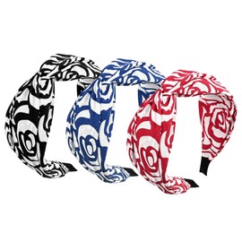 Yonchic 3-Piece Print Knotted Headbands for Women, Cute Fashion Women’s Wide Thick Cloth Floral Headband, Trendy Soft Hair Bands Accessories for Girls (Rose Flower)