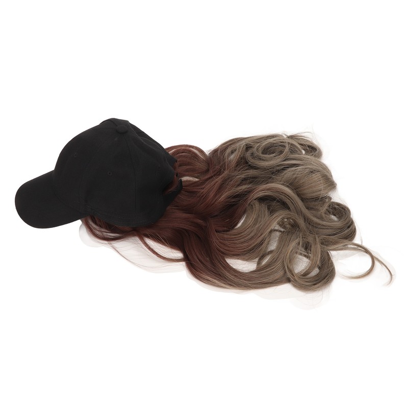 Baseball Cap Wig Women Fashionable Adjustable Hat Synthetic Long Wavy