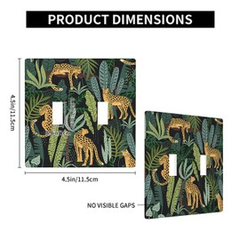 Moslion Tiger Double Toggle Wall Switch Covers Wild Animal Leopard Jungle Palm Tree Green Leaf Brown 2-Gang Wall Plate Outlet Plug Covers Light For Kitchen Home Bathroom