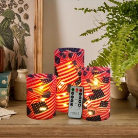 3 Pack Flameless LED Pillar Candles 11-Key Remote Timer Flickering Stars Stripes Print US Flag Embedded Star String Lightscolor: Halloween, size: High:6" x 3" ;Medium:5" x 3" ;Low:4" x 3"