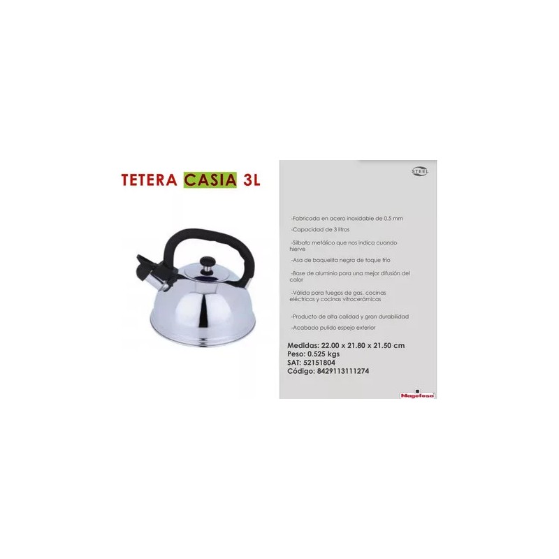 Magefesa Tetera Agua Magefesa Casia Acero Inoxidable 3 Litros Gris