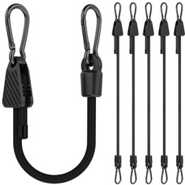 Upgraded Adjustable Bungee Cords with Hooks, 6 Pack Heavy Duty Outdoor Carabiner Bungee Cord, Black Super Elastic Bungee Straps Easily Adjust from 7" to 18", Great for Camping, Tarps, Bike Racks, Tent