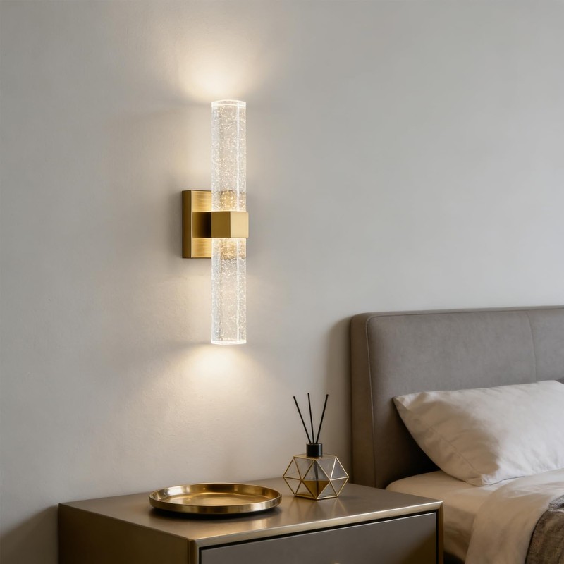 HOLKIRT Gold Bath Vanity Light Crystal Wall Sconce Light 15.7"