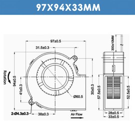 WINSINN DC 97mm Blower Fan 24V 9733 Dual Ball Bearing Brushless Cooling Turbine Turbo 97x33mm 2PIN