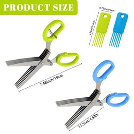OT-NVWOZR Pack of 2 Kitchen Scissors, 5 Blades, Stainless Steel Herb Scissors with Cleaning Comb, Kitchen Chives Scissors, Vegetable Scissors, Spice Scissors, Household Aid for Herbs, Parsley