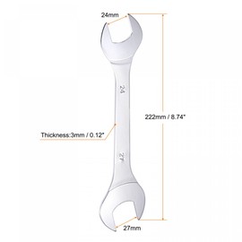 uxcell Thin Open End Wrench, 24mm x 27mm Metric Mirror-Chrome Plated High Carbon Steel, for Household Maintenance and General Repairs