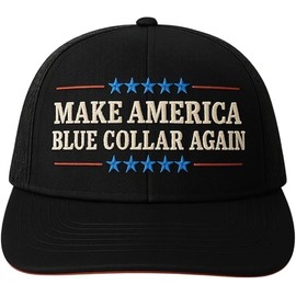 Make America Blue Collar Again Baseball Cap, Black Mesh Trucker Hat with Embroidered Starscaps, Burgundy Trucker hat, Mens Hats, Trucker hat Men, Mens hat, Snapback Hats for Men, Baseball hat