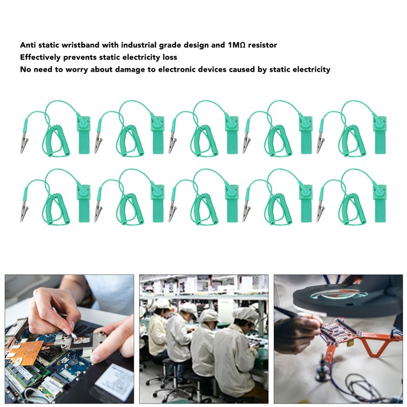 10Pcs Anti Static Wrist Strap PU Adjustable 1MΩ Resistor Long
