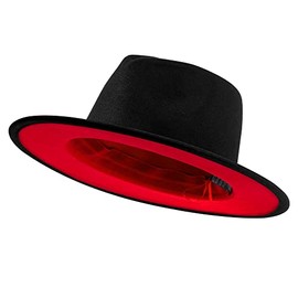 jingsha Women & Men Two Tone Wide Brim Fedora Hats Felt Panama Hats Men's Dress Hats with Belt Buckle