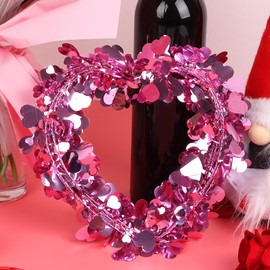 CCINEE 75 Feet Valentines Day Heart Garland, Pink Hearts Wired Tinsel Garlands for Tree Wreath Craft Home Classroom Party Ornaments 3 Roll