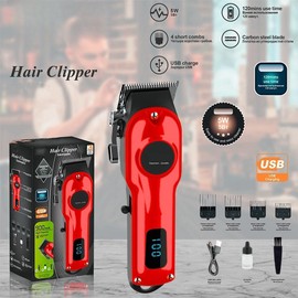 Hair Trimmer for Men - Electric Razor & Shaver, Cordless Hair Clippers Trimmers Set, Waterproof Mens Grooming Kit for Shaving Face, Mustache, Body, Hair Trimmer, Gifts for Men（Red）