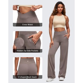 G4Free High Waisted Pants for Women Stretch Soft Comfy Casual Yoga Wide Leg Trousers with Hidden Zipper Pockets(Taupe,XS,33")