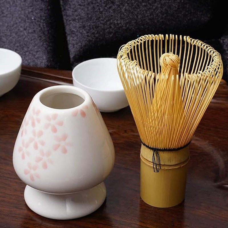 Tea Utensils, Chasen Stand, Restoration, Ceramic, Matcha Pot (Cherry Blossom)