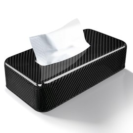 Real Carbon Fiber Tissue Box Cover, Square Facial Tissue Box Holder, 3D TextureTissue Box Cover Holder Facial Tissue Dispenser Box,Black