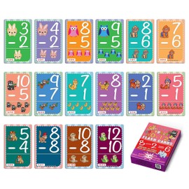 Creanoso Cute Animals Learning Subtraction 0-12 Flash Cards (1-Deck) - Fun Stocking Stuffers for Theme Party Favors Supply Props Games - Suitable for Preschoolers - Unique Waterproof Cards