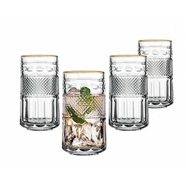 Godinger Highball Beverage Glass Cup Juniper Gold Rim - Set of Four