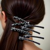 4Pcs Black Rhinestone Hair Clips - Shiny Crystal Barrettes and