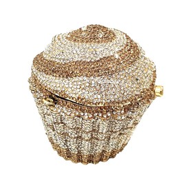DJBM Cute Cupcake Rhinestone Clutch Diamond Crystal Purse Evening Bags for Women Party Wedding Cocktail Prom, Gold