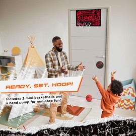 AND1 Over The Door Mini Basketball Hoop: 18x12 Shatterproof Backboard, 2 Mini Basketballs, and Hand Pump Included- Ultimate Indoor Basketball Accessory for Kids and Adults, No Tools Required
