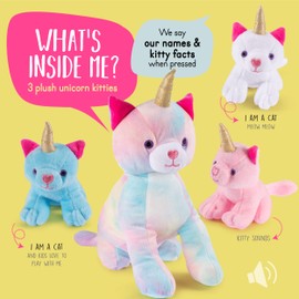 Plush Creations Stuffed Mommy Kitty Unicorn with 3 Kittens in her Tummy | Cat Animals Animal Family Mom and Baby for Ages 0+