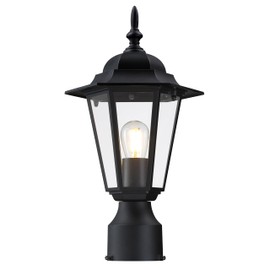 Kumtin Smart Outdoor Post Light, Pole Lantern, Waterproof Die-Cast Aluminum Pole Light Fixture with Glass, Exterior Post Lamp for Garden Yard Patio Pathway, Matte Black, 1-Pack