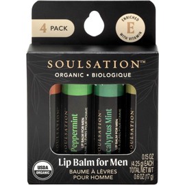 Organic Lip Balm Set for Men - 4 Flavors - 100% Natural Moisturizing for Cracked & Dry Lips