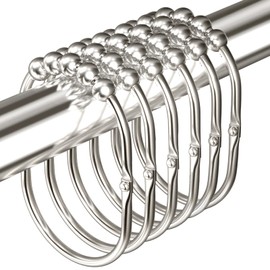 MENGJINGO 12PCS Wide Shower Curtain Hooks Rings, Rust Proof Stainless Steel, Heavy Duty Shower Hooks Rings for Bathroom Shower Rods Curtains Liners, Easy Glide Rollers, Set of 12,Chrome