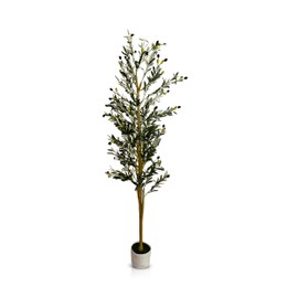 6FT Tall Faux Olive Tree with Dew-Like Leaves – Indoor Decorative Artificial Plant with Silk Green Foliage