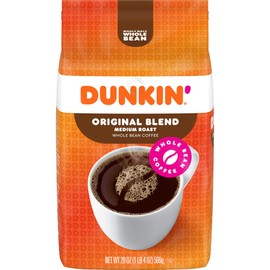 Dunkin' Original Blend Medium Roast Whole Bean Coffee, 20 Ounce Bag (Pack of 6)
