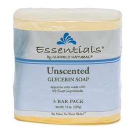 Clearly Natural Essentials Glycerin Bar Soap, Unscented, 4 Ounce, Pack of 3 (Packaging May Vary)