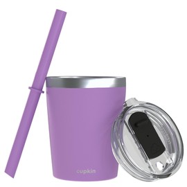CUPKIN Stackable Stainless Steel Kids Cup Smoothie Tumbler - Powder Coated Insulated Tumblers, BPA Free Lid and Silicone Straw (8 Fl Oz (Pack of 1), Purple)